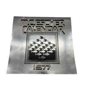 Vintage 1977 M.C. Escher Silver Foil Art Calendar Full 13″×12″ – Complete
